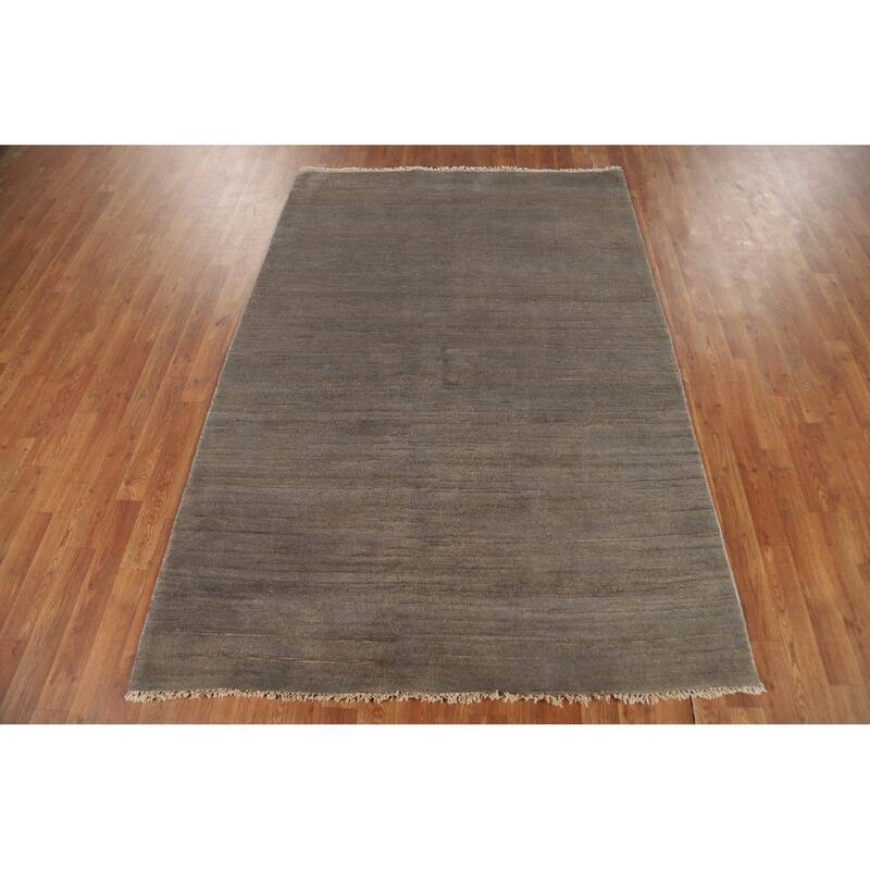 Modern Gabbeh Oriental Rug Handmade Grey Wool Carpet - 4'10"x 6'10"