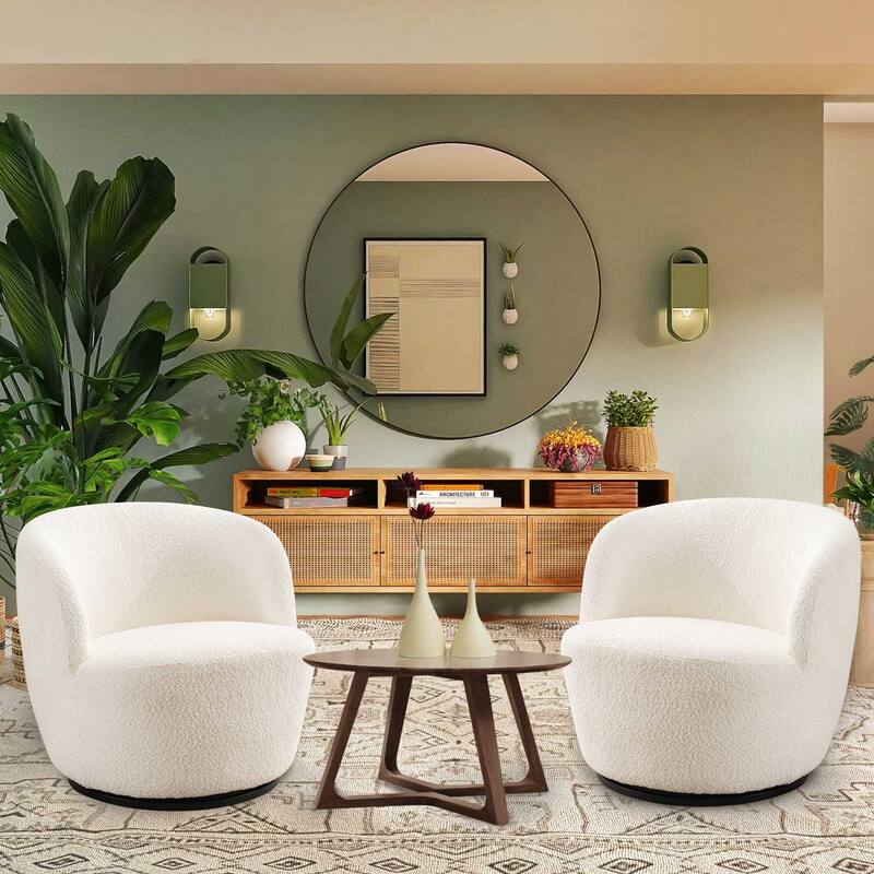 Swivel Accent Chair, Furry Round Barrel Chair