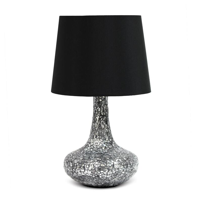 Patchwork Crystal Glass Table Lamp with Drum Shade - 14" - Black