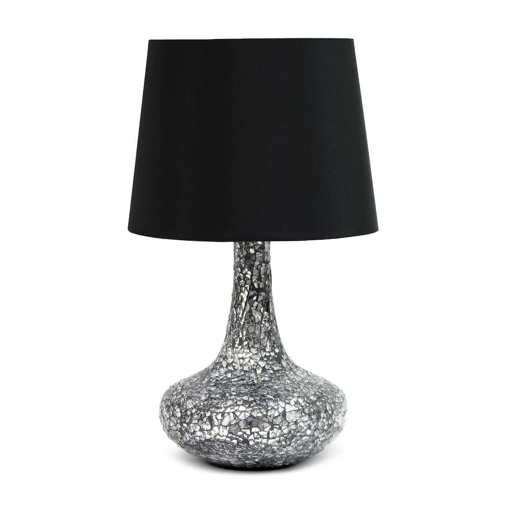 Patchwork Crystal Glass Table Lamp with Drum Shade - 14" - Black
