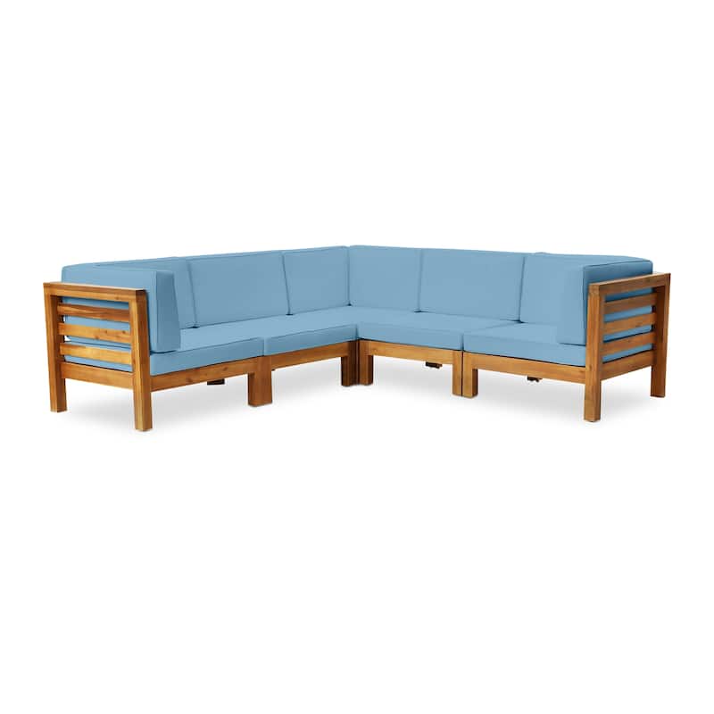 Oana Outdoor 5-seat Acacia Sectional Set by Christopher Knight Home - teak + blue