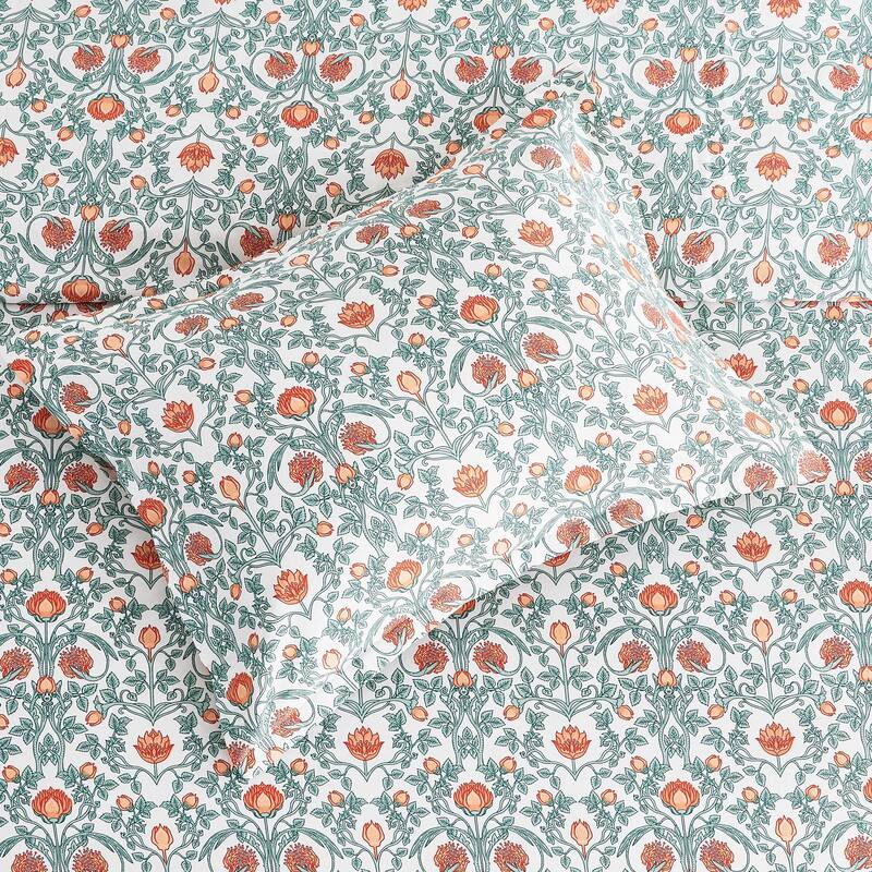 Printed Design Cotton Collection Orange Floral Crafted Duvet Set