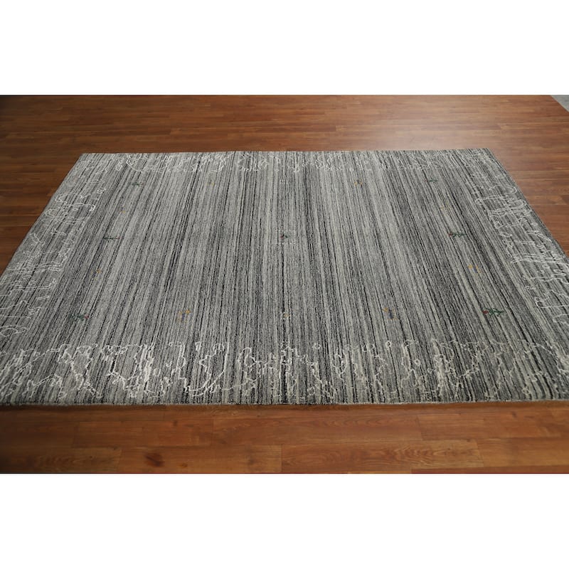 Grey Oriental Gabbeh Indian Area Rug Hand-Knotted Wool Carpet - 5'3" x 7'6"