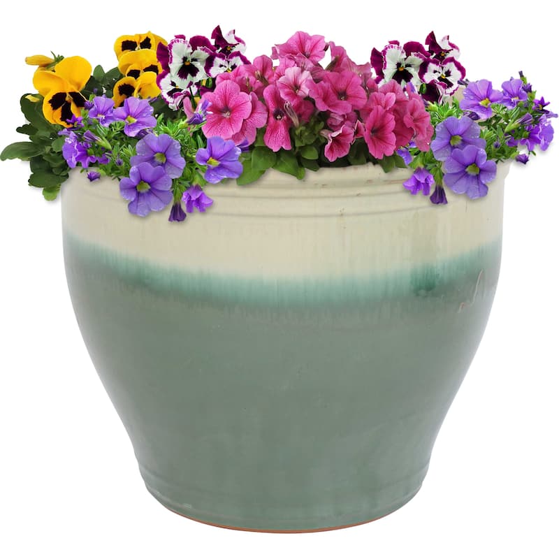 Sunnydaze Studio High-Fired Glazed Ceramic Planter - 18-Inch - Seafoam