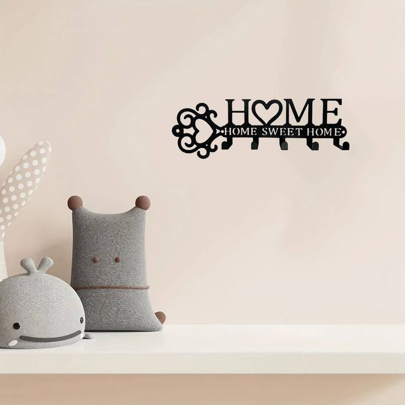 Wall-Mounted Key Holder with 5 Hooks, Entryway Coat & Towel Rack - 10.9" x 3"