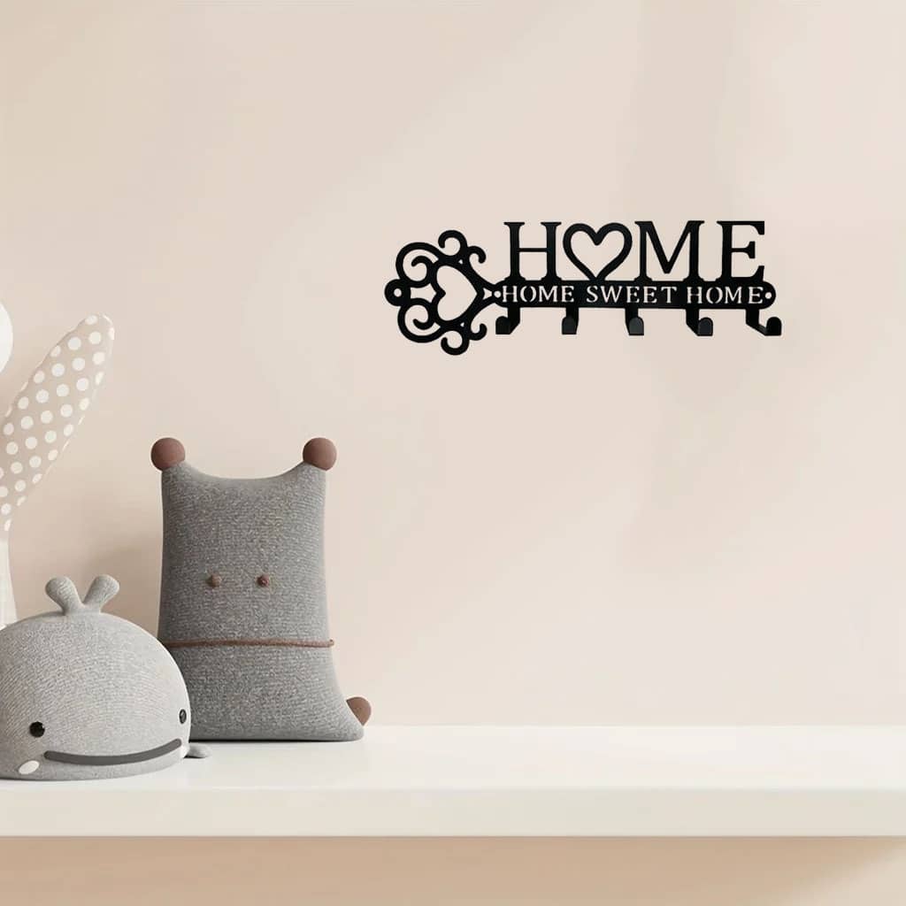 Wall-Mounted Key Holder with 5 Hooks, Entryway Coat & Towel Rack - 10.9" x 3"