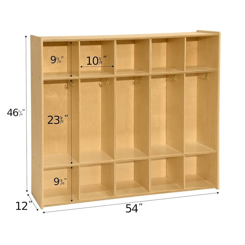 Contender 54" 5 Section Daycare Cubby Coat Locker With Bench Storage, Wooden Backpack Organizer with Hooks for Classroom