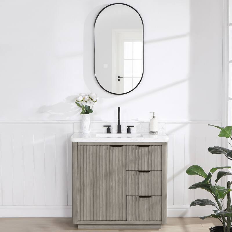 Cadiz Bath Vanity with Composite Stone Top and Mirror