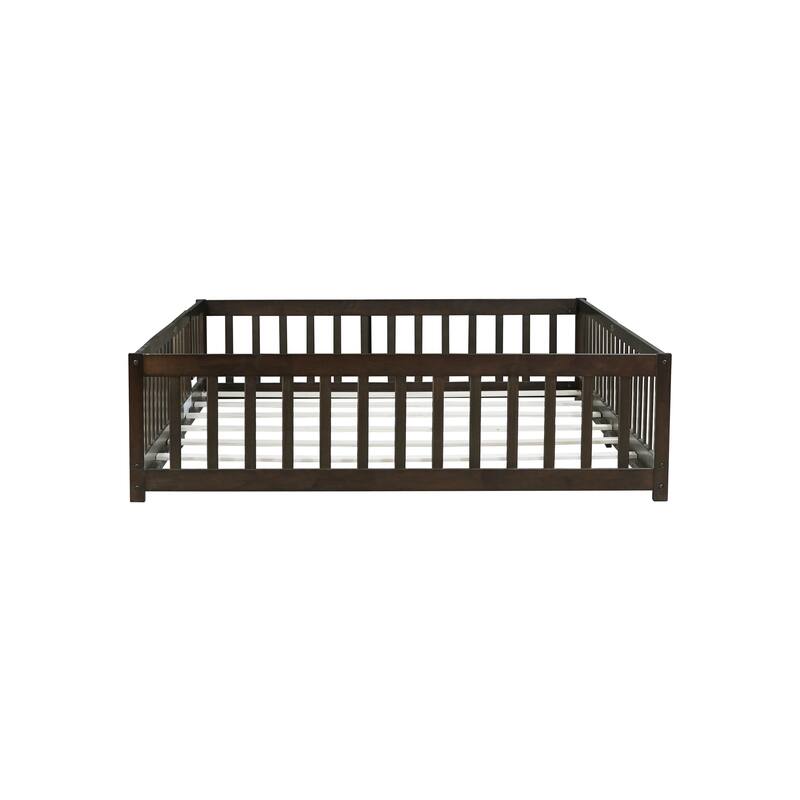 Floor Bed with Fence,Door and Safety Guardrails,Perfect for Kids' Play,Sleep and Development