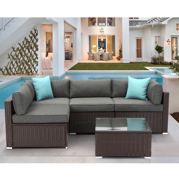 2-7 PCs Rattan Wicker Sofa Set Sectional Orange Cushion Patio Furniture 