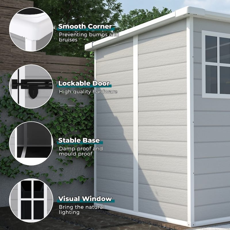 6 x 6FT Waterproof Resin Outdoor Storage Shed with Floor, Window, Lockable Doors and Vents