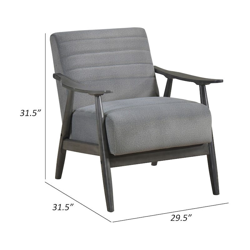 Tira 32 Inch Accent Chair, Channel Stitched, Gray Velvet, Solid Wood Frame