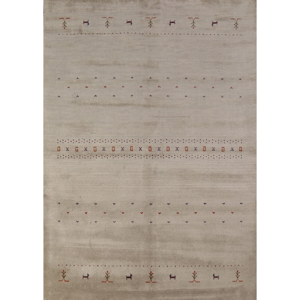 Gabbeh Oriental Area Rug Hand-Knotted Orange Wool Carpet - 5'9" x 7'8"