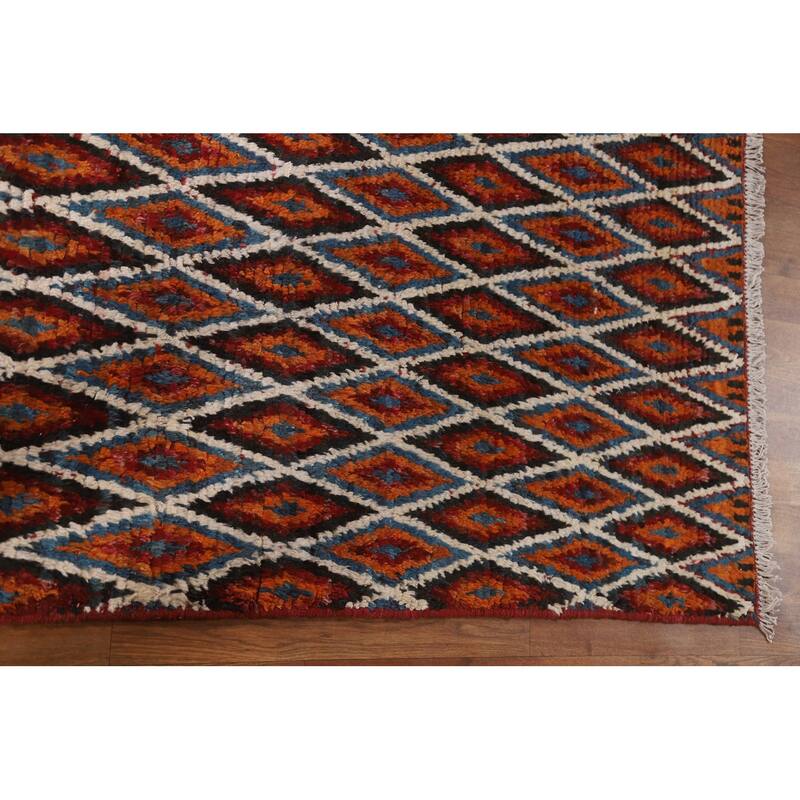 Hand Knotted Oriental 100% Wool Carpet Modern All-Over Oranges & Rust Moroccan Area Rug - 7' 11'' X 5' 8''