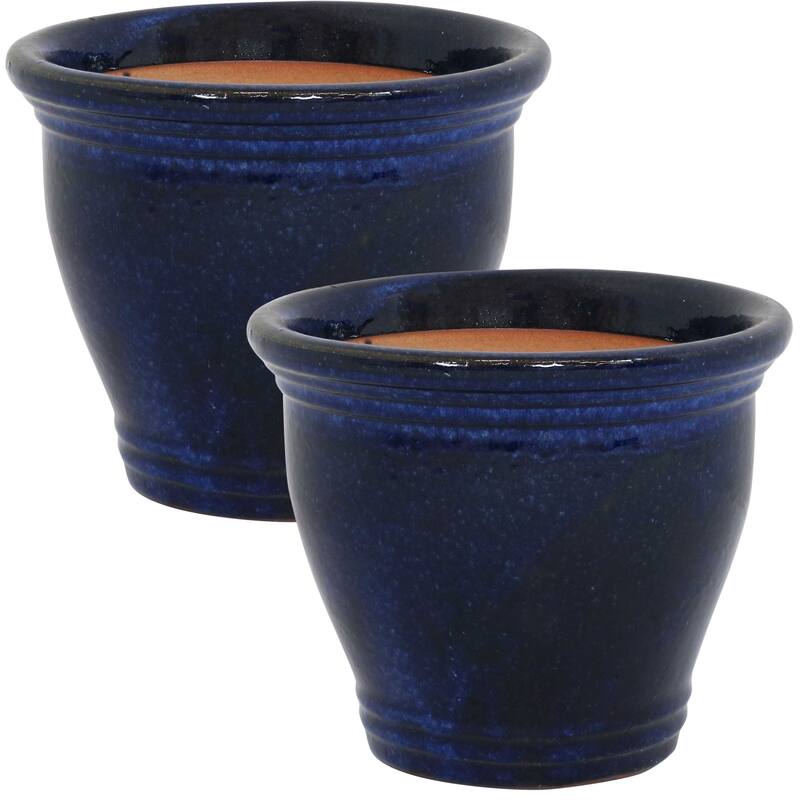 Sunnydaze Glazed Ceramic Planter with Drainage Holes - Set of 2 - 11-Inch
