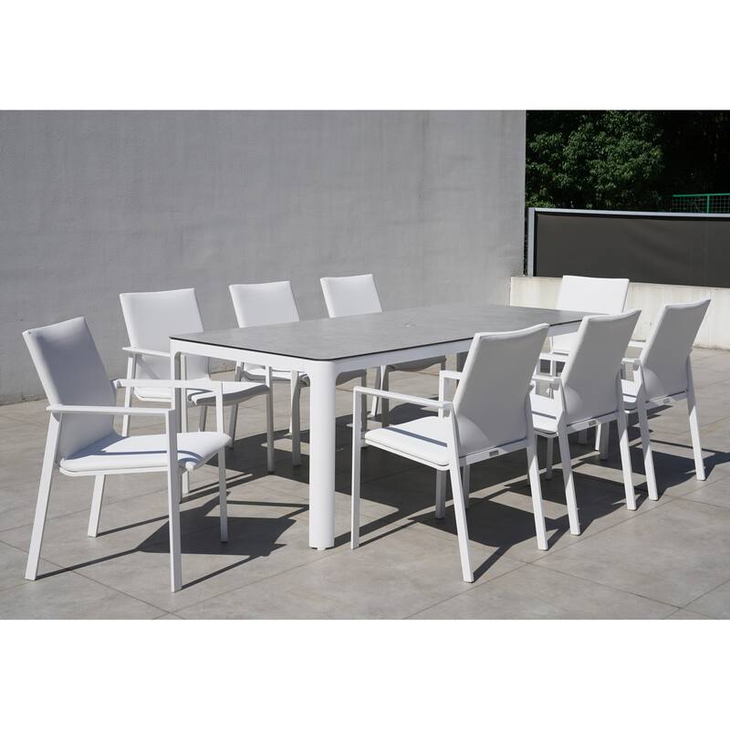 San Giovani White 9-Piece Aluminum Outdoor Dining Set with Sling Set in White - N/A