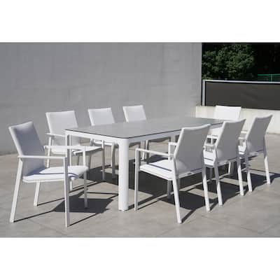San Giovani White 9-Piece Aluminum Outdoor Dining Set with Sling Set in White - N/A