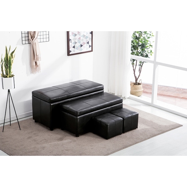 4pc Storage Ottoman Folding Leather Shoe Bench Bench Foot Rest