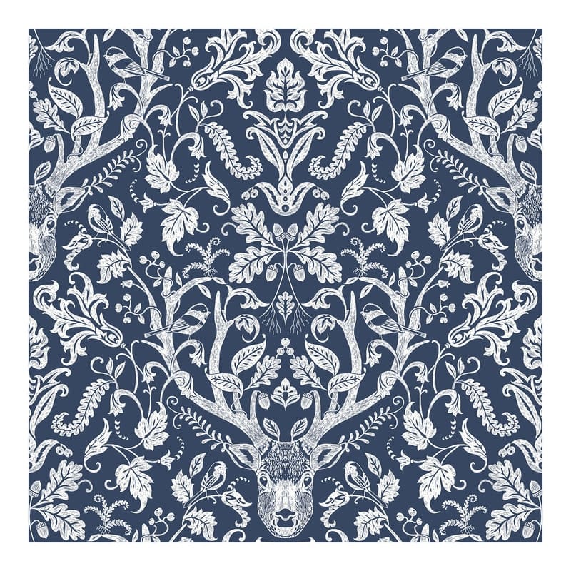 Chesapeake Kiwassa Navy Antler Damask Wallpaper - 20.5 x 396 x 0.025