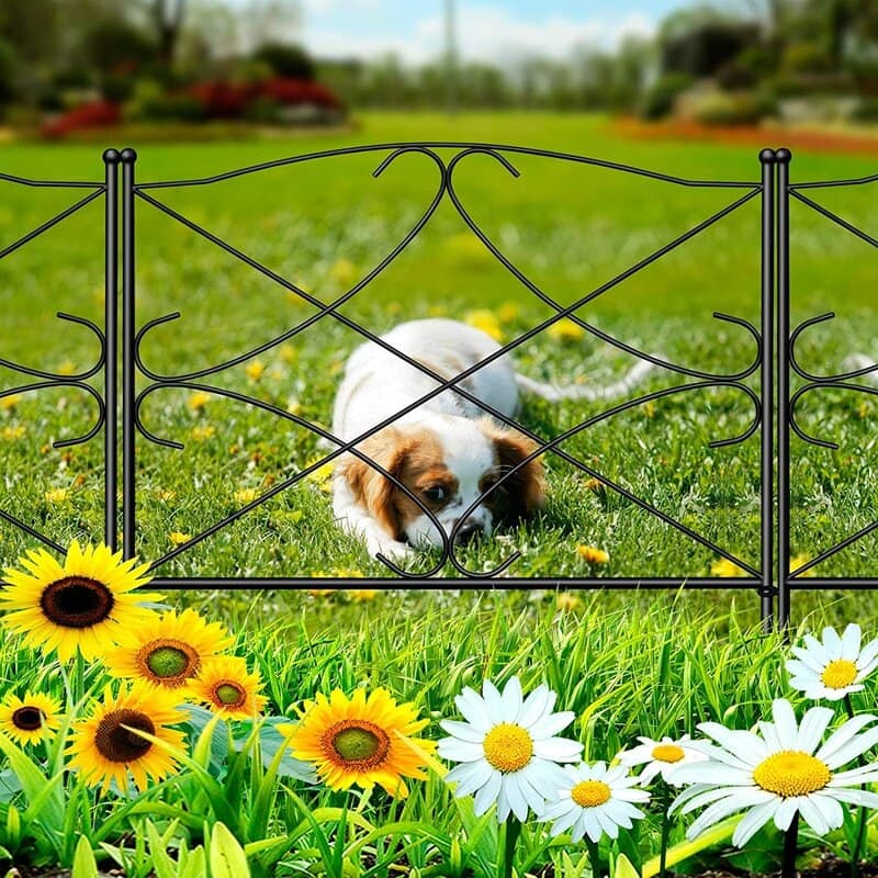 Decorative Garden Fence Feet Outdoor Metal Wire Fence (Set of 5) - Black - Steel
