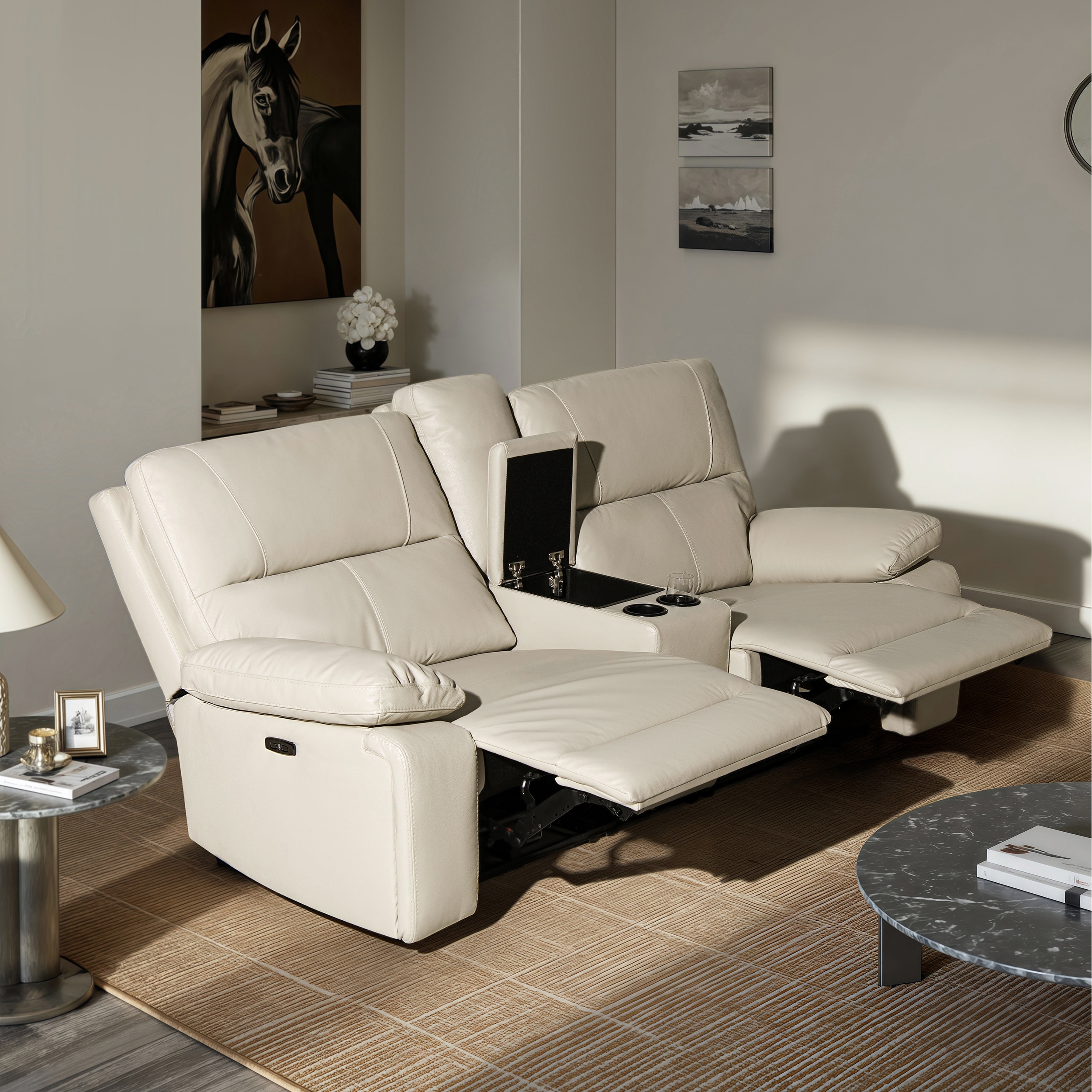 Malibu 79" 2-Piece Leather Power Reclining Loveseat with Console and Cup Holders