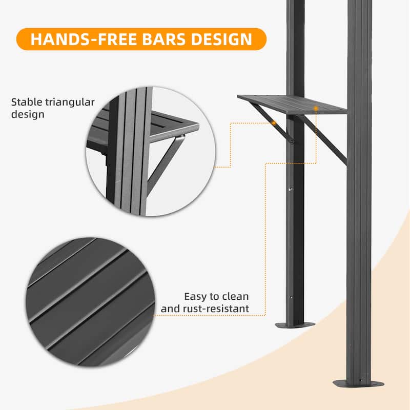 Grill Gazebo with Bar & Shelves, Double Roof BBQ Canopy for Patio, Wind & Weather-Resistant Outdoor Grill Shelter Tent