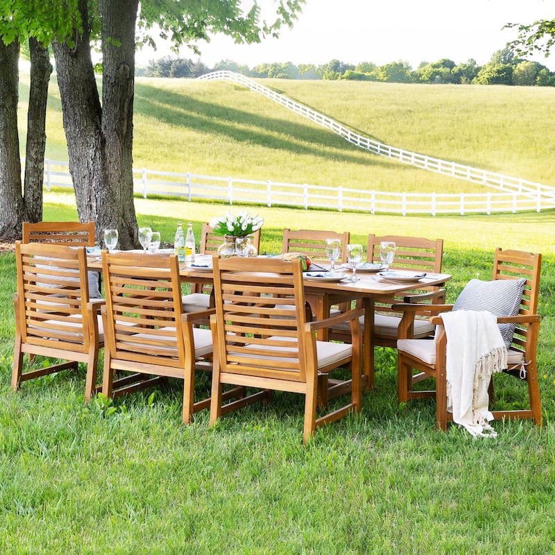 MAISON ARTS Outdoor 7/9-Piece Solid Acacia Wood Dining Set, Expandable Dining Table and 6/8 Wood Dining Chairs