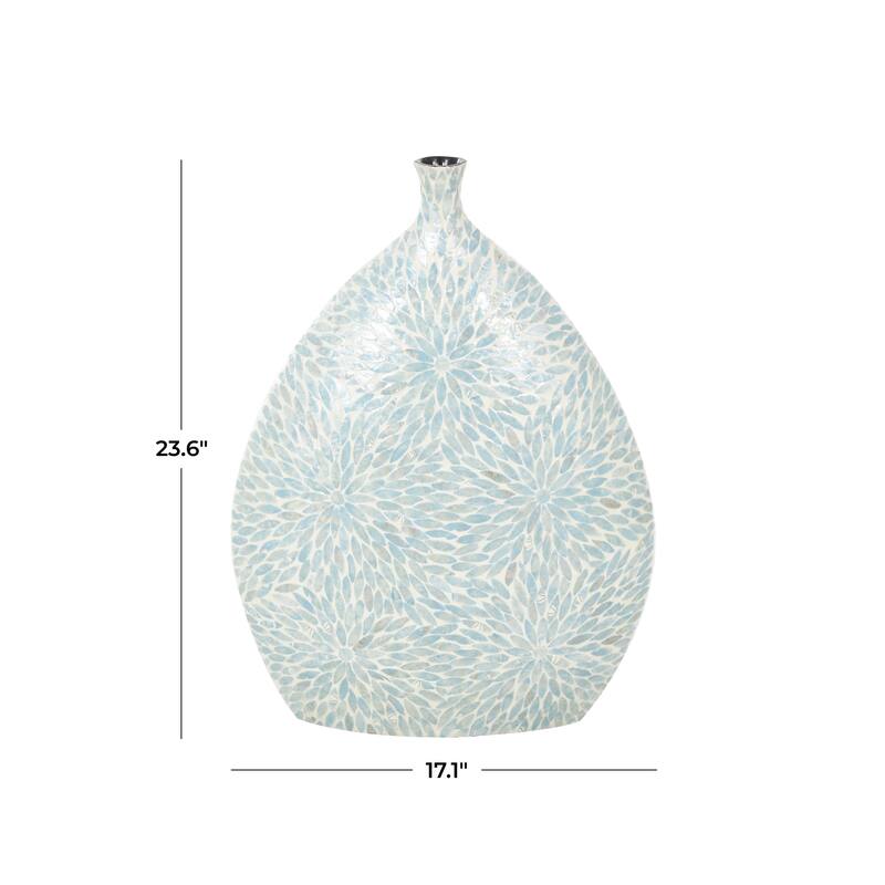 Light Blue Mother of Pearl Shell Handmade Large Mosaic Floral Decorative Vase with Cream Underlay