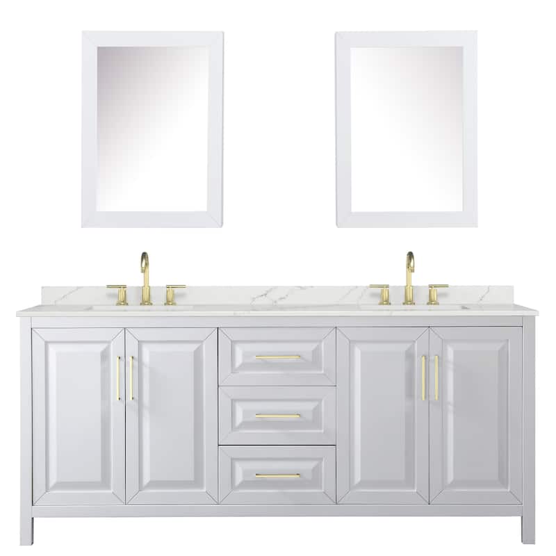 Daria 80-inch Double Vanity, 3 Hole Quartz Top, Med Cabinets
