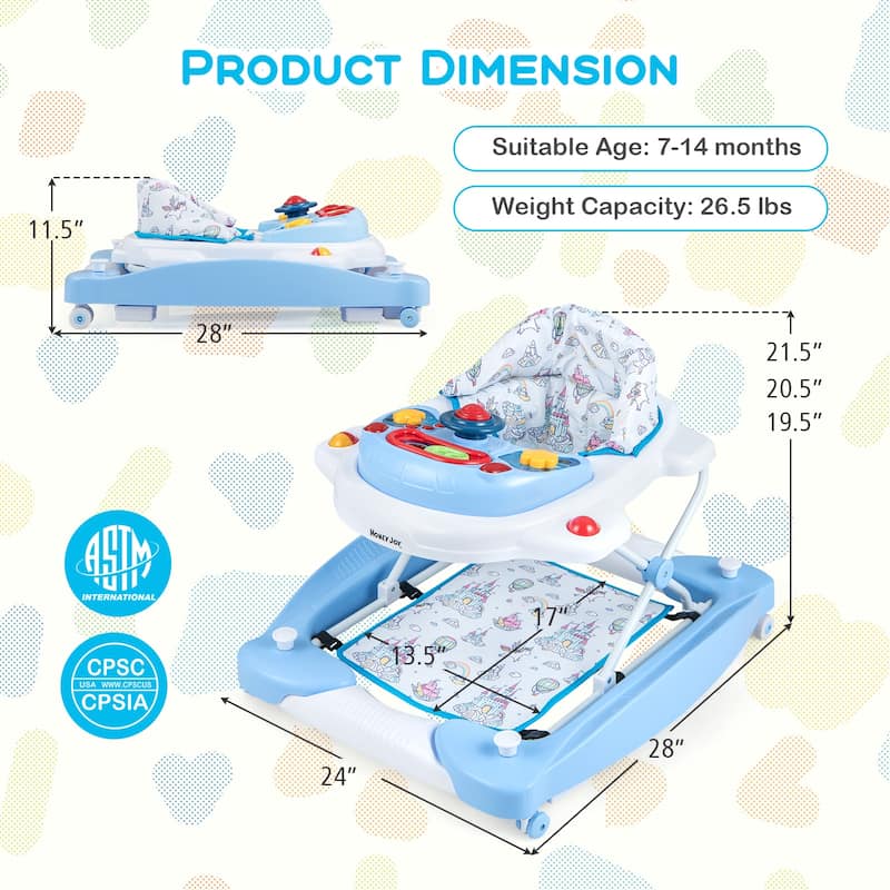 6 in 1 Foldable Baby Walker with Adjustable Height - 28" L x 24" W x 19.5" H
