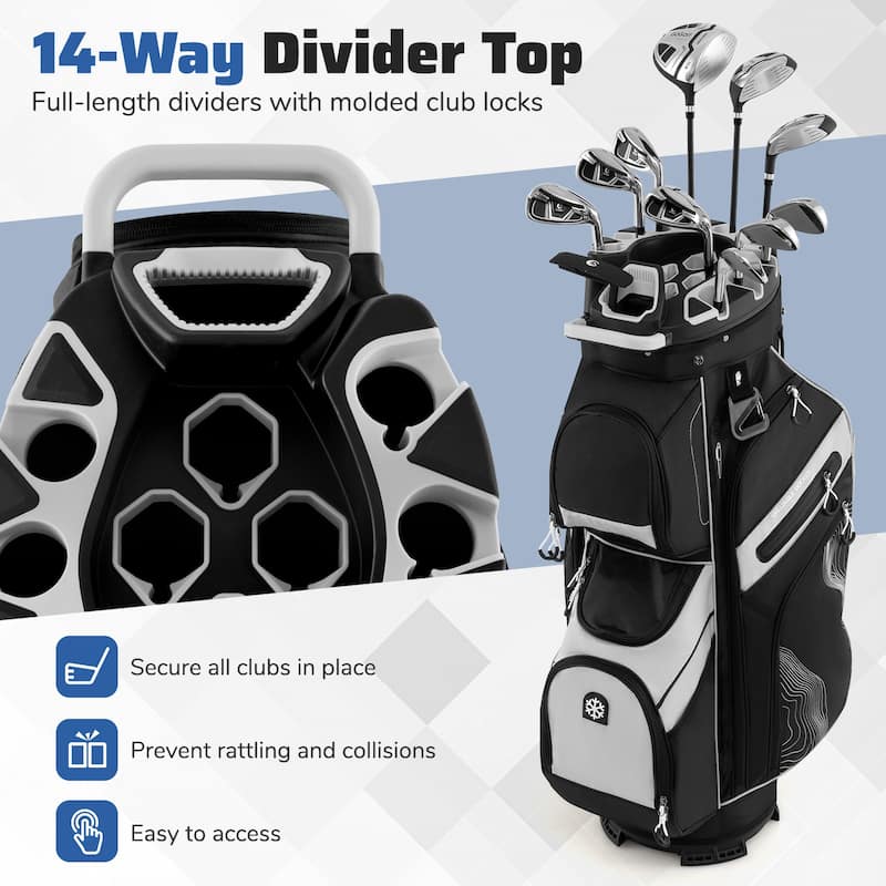 Gymax Golf Cart Bag Molded Lock Top Golf Bag w/14-Way Full Length