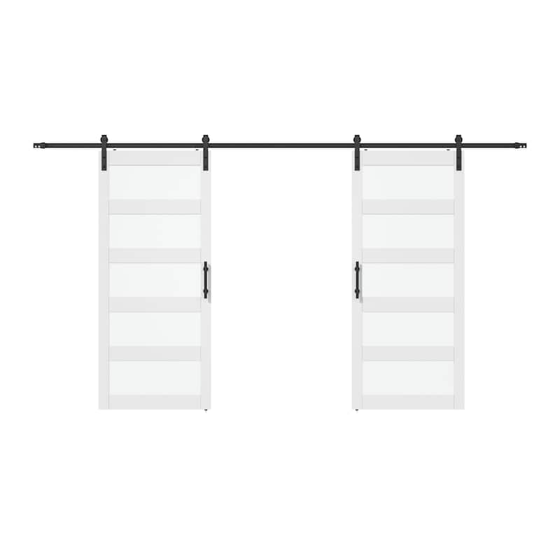 Sanding 30in./36in./42in.x 84in. 5 Frosted Glass White/Grey PVC Surface MDF Sliding Barn Door With Hardware Kit