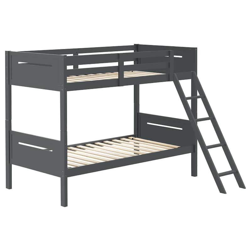 Modern Grey Twin/Twin Bunk Bed with Built-in Ladder and Guardrails