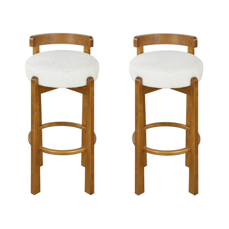 Roomfitters Elise Indoor Low Back Wooden Barstools with Ivory Upholstery, Set of 2 - Set of 2 - Walnut,White