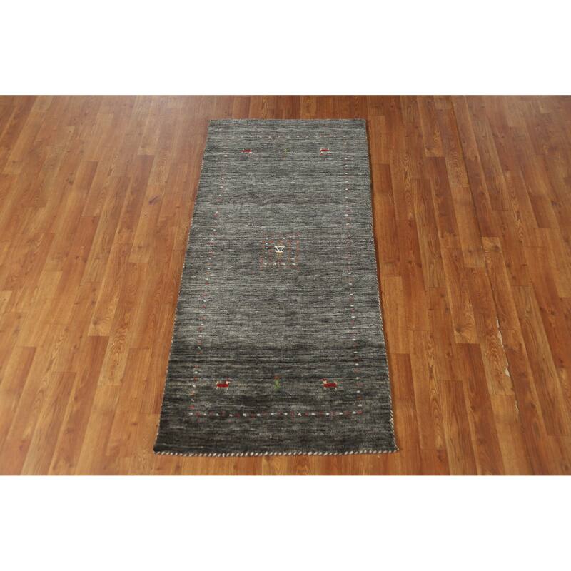 Oriental Grey Tribal Gabbeh Indian Rug Hand-Knotted Wool Carpet - 2'6" x 5'6"