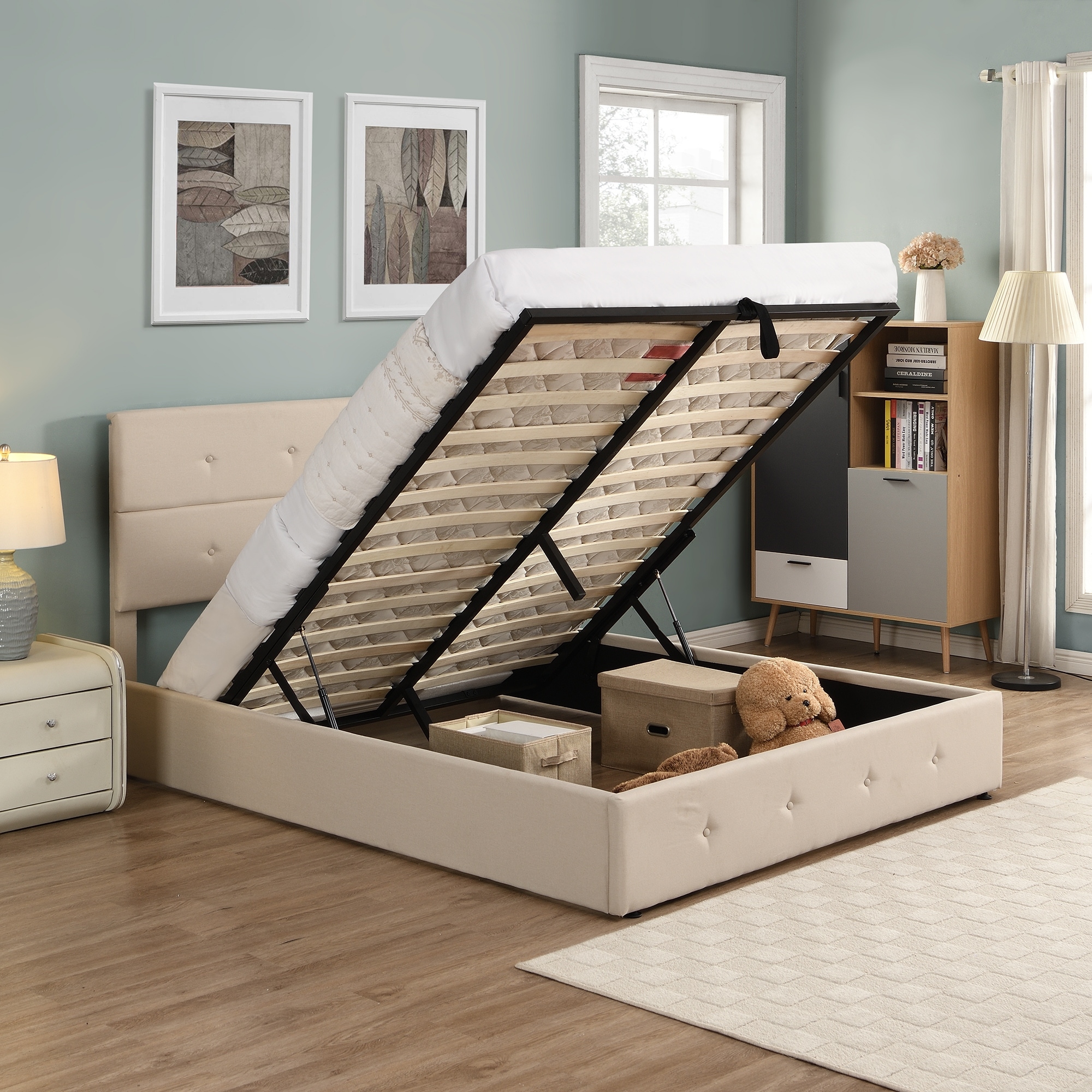 Metal bed frames clearance with storage underneath