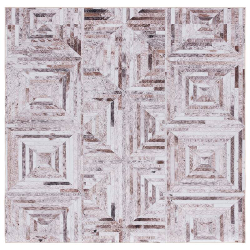 SAFAVIEH Faux Hide Machine Washable Slip Resistant Tzonka Rustic - 6' x 6' Square - Beige/Brown - Square