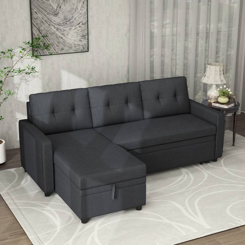 Linen L-Shaped 3-Seat Sofa Convertible Sectional Sofa