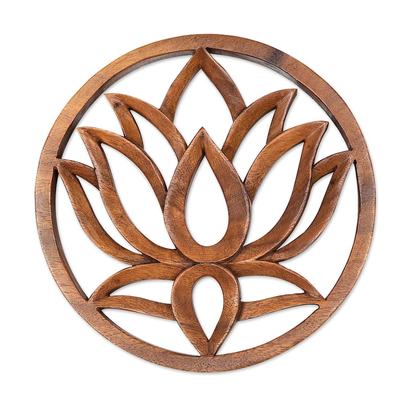 Novica Handmade One Lotus Wood Relief Panel