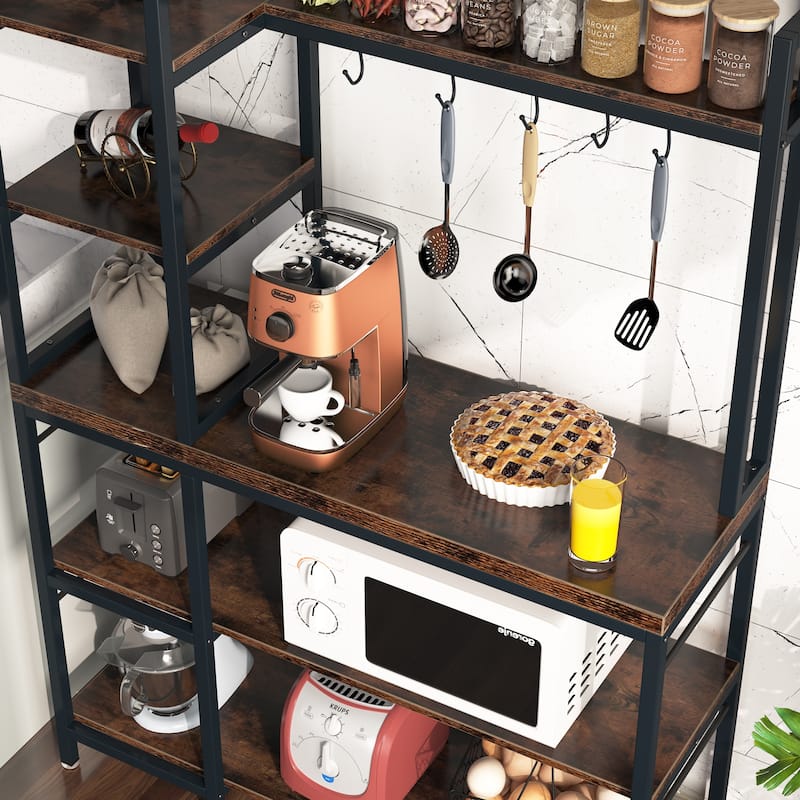 5-Tier Kitchen Bakers Rack with Storage, Microwave Oven Stand, Kitchen Utility Storage Shelf