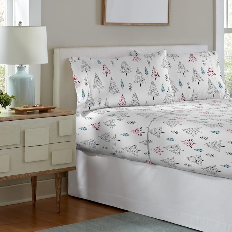 Pointehaven Soft Cotton 180 GSM Deep Pocket Oversized Brushed Flannel Sheet Set - Pine Tree - Twin XL