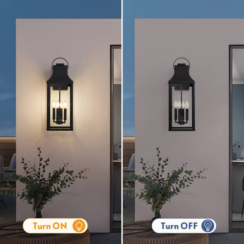 4-light Outdoor Wall Light With Matte-black Lantern & Clear Glass