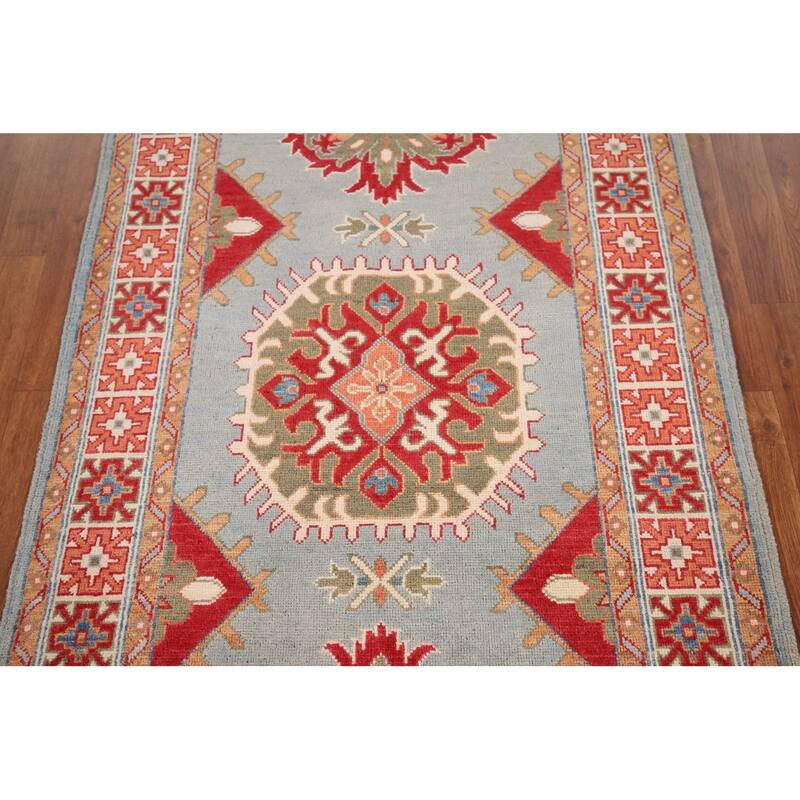 Kazak Accent Rug Hand-Knotted Geometric Wool Carpet - 3'4" x 4'11"