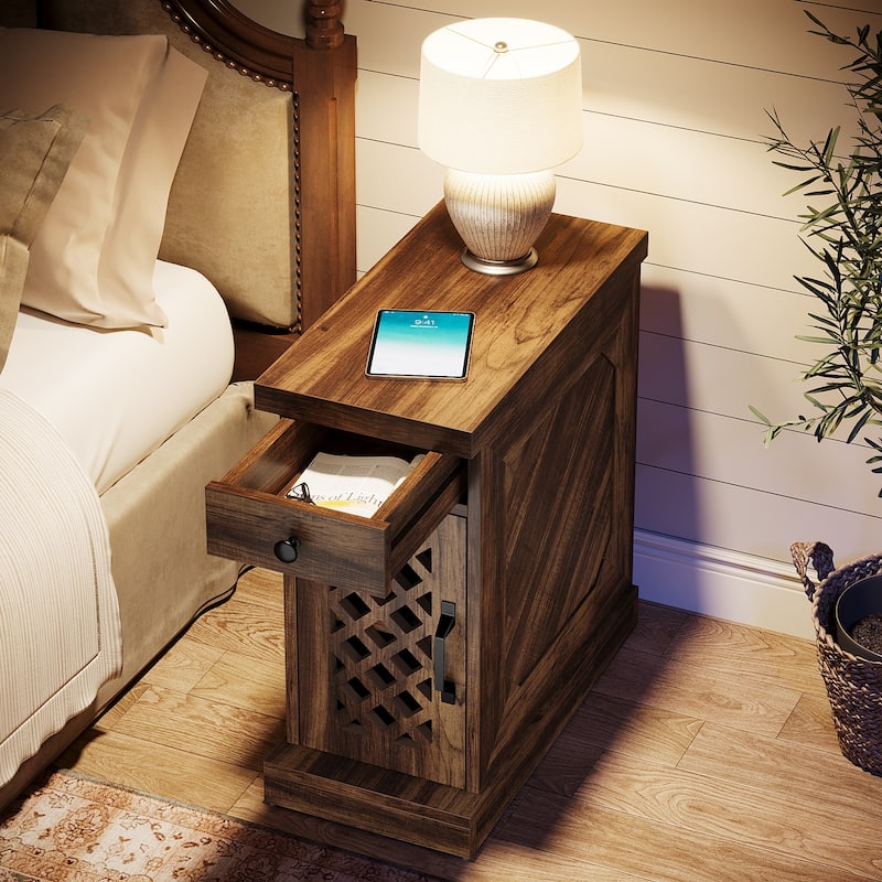 25.59" Tall End Table, Nightstand with Drawer for Bedroom, Rustic Oak - 23.62" L x 11.81" W x 25.59" H