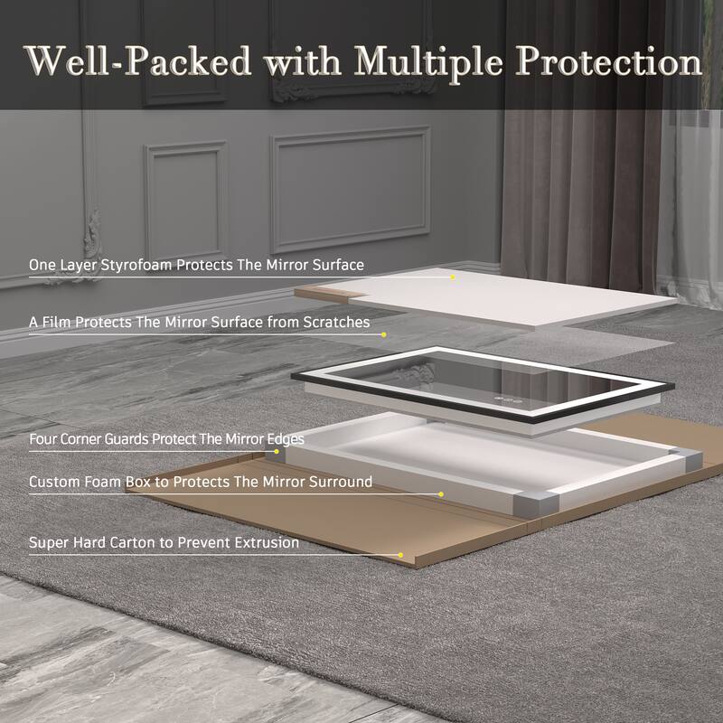 Extra Large Black Frame LED Bathroom Vanity Mirror with 3 Years Warranty and UL Certified