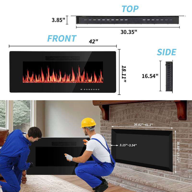 Electric Fireplace Insert, 750/1500W Electric Heater, Adjustable Flame Color, Remote Control, Timer