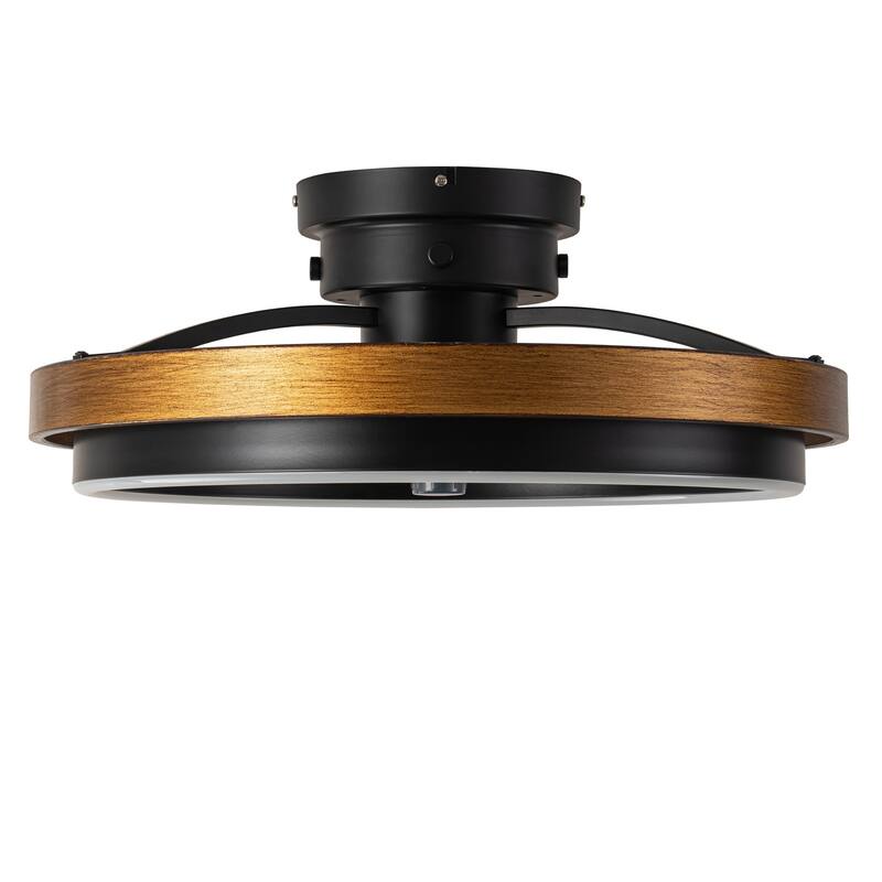 20 in. Farmhouse Black Wheel 3-Color Temperature LED Semi-Flush Mount Fan Light, Remote Control Included