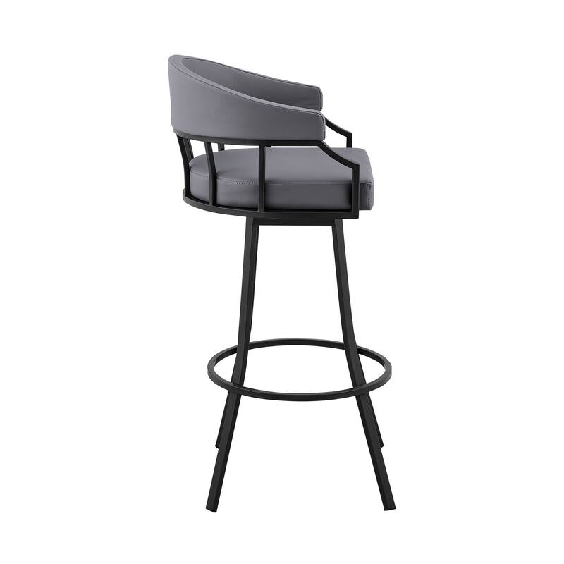 Faux Leather Swivel Bar Chair with Iron Frame and Footrest