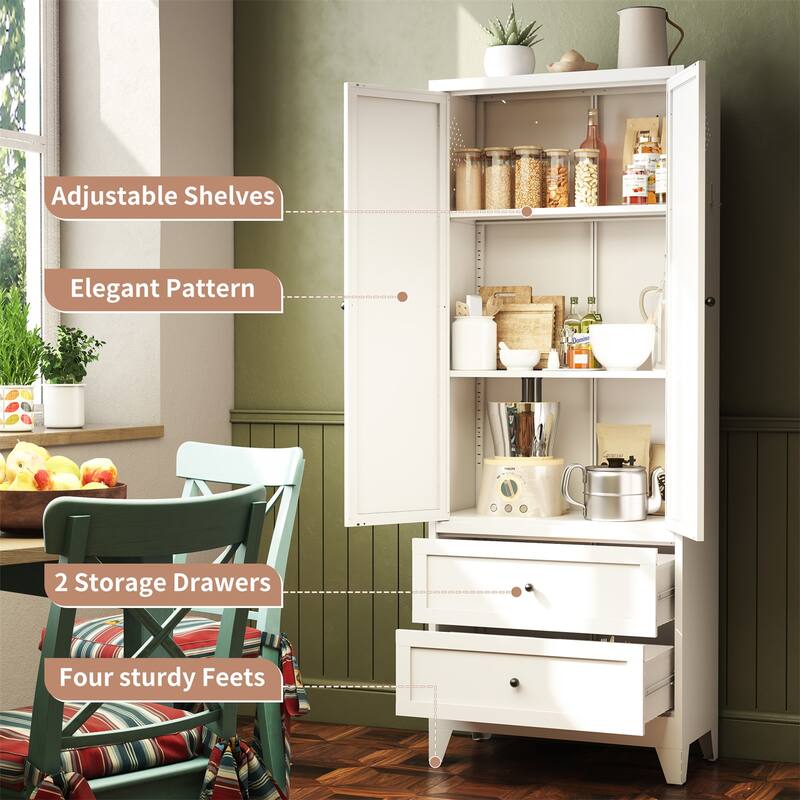 72" Pantry Kitchen Storage Cabinet with 2 Drawers & Adjustable Shelves