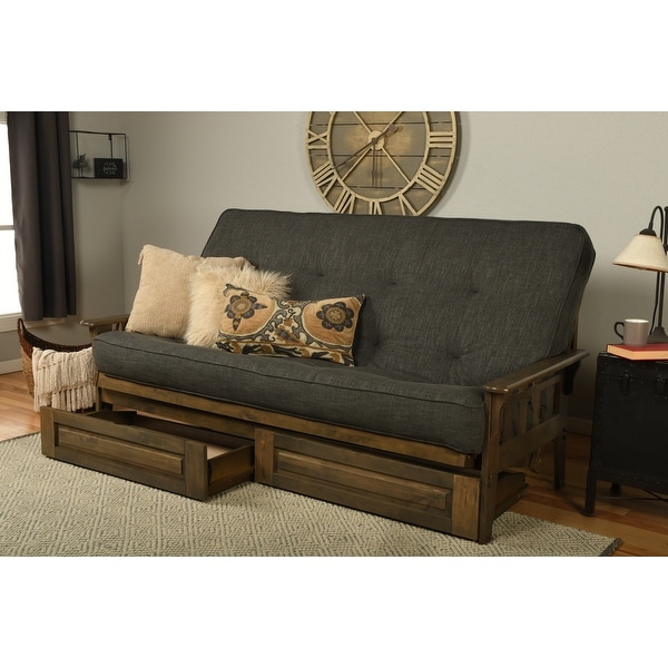 Somette Tucson Queen size Storage Futon Set in Rustic Walnut